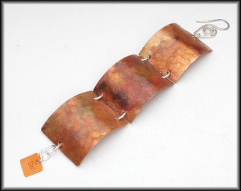 3 SECTION CUFF - Handforged Flamed Hammered 3 Section Cuff Bracelet