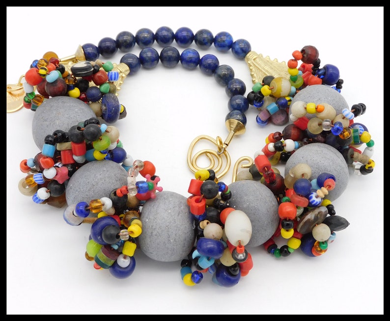 NAIROBI Handmade African Beads and Lapis Bold Statement Etsy