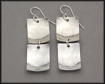 DARA - Handforged Hammered Concave Pewter and Sterling Dangly Earrings