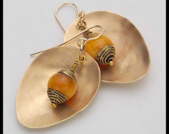 KYA - Tibetan  Repousse - Handforged Bronze & 14KT GF Statement Earrings