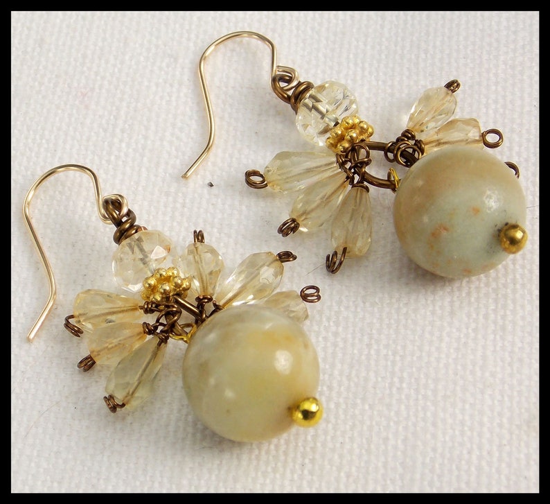 Faceted Citrine and Amazonite 1 of a Kind Elegant Earrings DANCER
