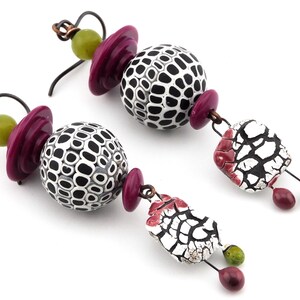 Super Lightweight Handmade Earrings - Artisan Ceramic and Polymer Clay Beads - Gemstone and Acrylic Beads