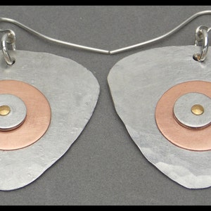 BULLSEYE - Handforged Hammered and Riveted Pewter and Copper Earrings