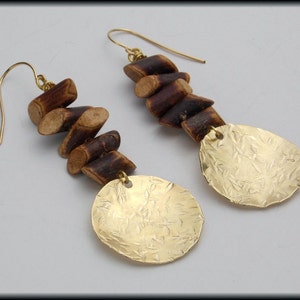 TWIGGY - Twigs and Handforged Bronze Discs 14KT GF Earrings