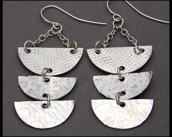 HALF MOONS - Handforged Textured Long Pewter Statement Earrings