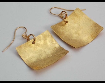 SILK - Handforged Raw Silk Textured Dished Bronze Square Earrings
