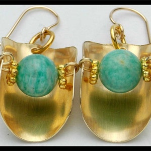 GOLDEN BASKETS Handforged Bronze and Amazonite Vertical Basket Earrings image 2
