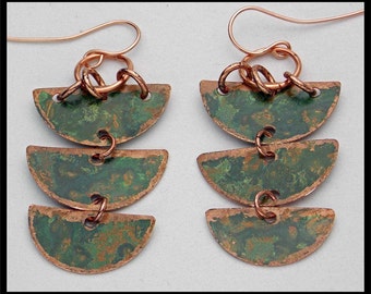 VERDE - Handforged Patinated Copper Long Statement Earrings