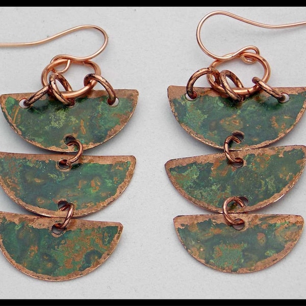 VERDE - Handforged Patinated Copper Long Statement Earrings