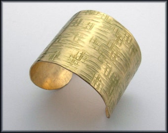 BAMBOO - Handforged Textured Gilded Wide Bronze Cuff Bracelet