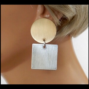 MODERN GEOS - Handforged Brush Finished Pewter and Bronze Modern Statement Post Earrings