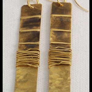 JEZEBEL - Handforged Foldformed Wirewrapped Long Bronze Statement Earrings