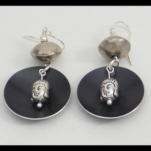 ASIAN GODDESS - Handforged Black Aluminum - Handmade African Beads - Goddess Head Earrings