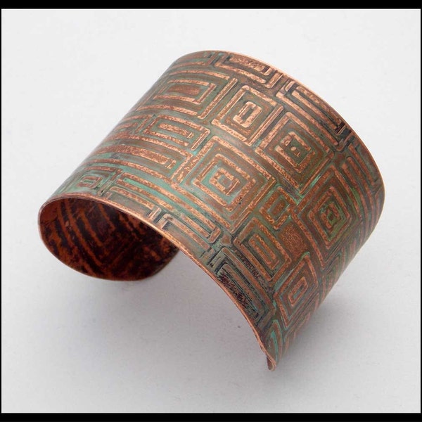 ANCIENT GEO - Handforged Geometrics Patinated Wide Copper Cuff Bracelet