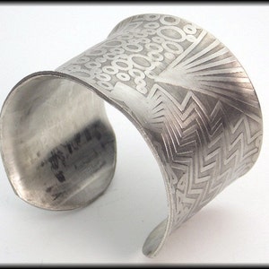 MOD GEOS - Handforged Antiqued Embossed Modern Geometrics Pewter Cuff