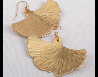 GOLDEN GINKGOS - New Shimmering Golden Handforged Ginkgo Leaves Earrings