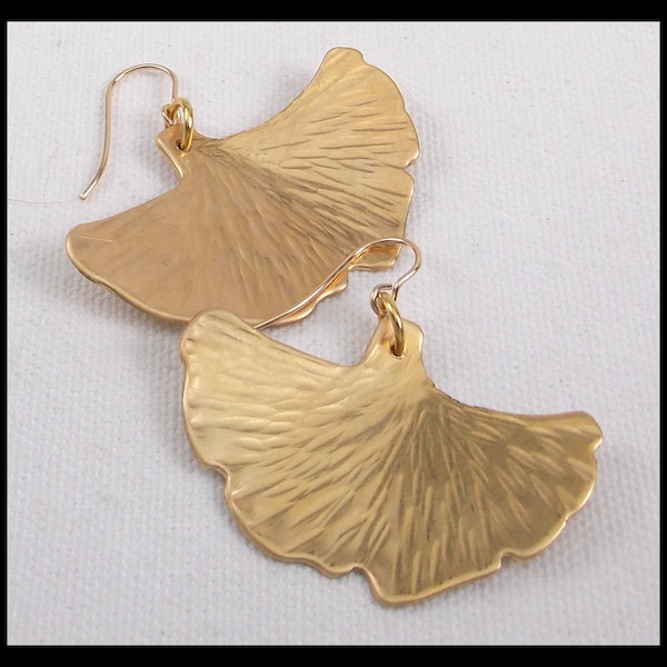 GOLDEN GINKGOS - New Shimmering Golden Handforged Ginkgo Leaves Earrings