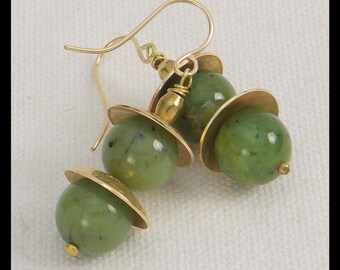 JAPANESE LANTERNS - Handforged Bronze and Jade Statement Earrings