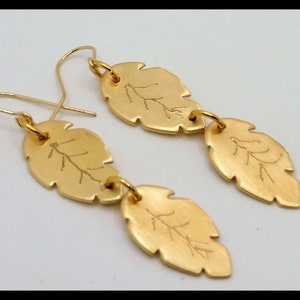 GOLDEN BANANA LEAVES - Handforged Engraved Bronze Banana Leaf Statement Earrings