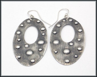 GIADA - Handforged Dimpled & Antiqued Long Pewter Statement Earrings