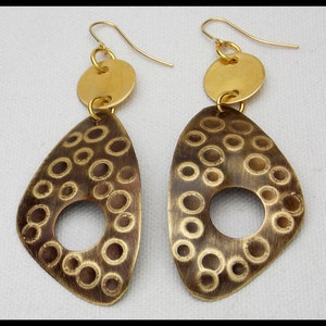MERI - Handforged Flamed Embossed Long 2 Section Bronze Statement Earrings
