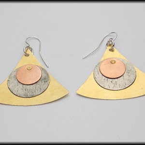 MODERN PYRAMID Handforged Bronze-Pewter-Copper & Sterling Modern Statement Earrings image 3