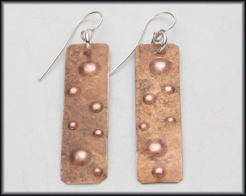 BUBBLES - Handforged Patinated Dimpled Copper & Sterling Earrings - Etsy