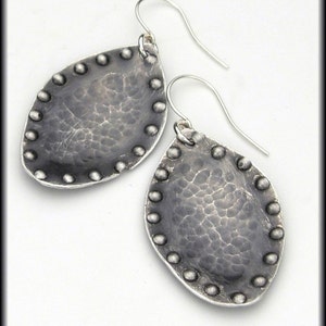 ANTIQUITIES - Handforged Hammered Dimpled Antiqued Pewter and Sterling Silver Earrings