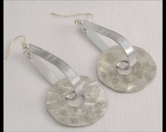 HAMMERED WHEELS - Handforged Hammered Pewter Modern Statement Earrings