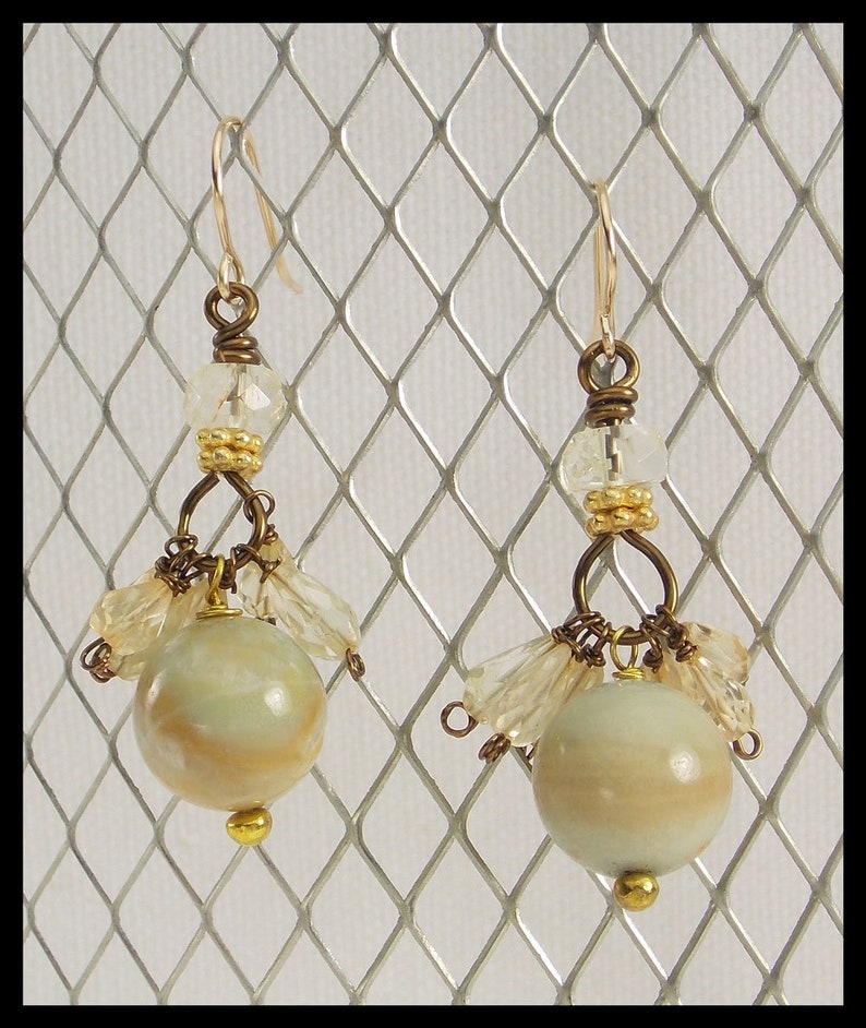 Faceted Citrine and Amazonite 1 of a Kind Elegant Earrings DANCER