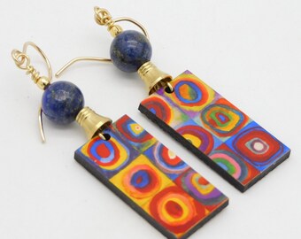 KANDINSKY - Famous Painting - Mini Modern Art for your Ears - Lapis Beads - Fab Statement Earrings