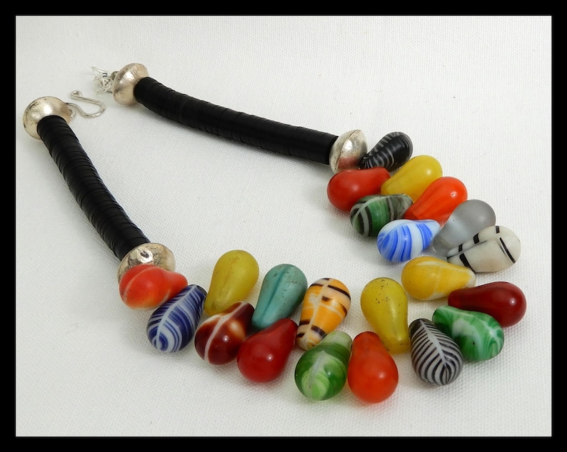 Old Handmade Mali Wedding Beads AFRICAN WEDDING BEADS African Vulcanite African Coin Silver Beads Statement Necklace