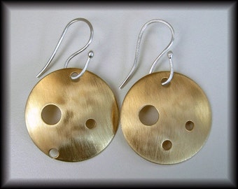 LORRAINE - Entirely Handmade - Brass and Fine Silver Domed Earrings