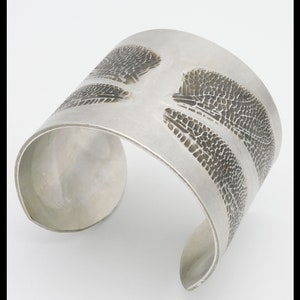 DRAGONFLY - Handforged Wide Pewter Cuff Embossed with Dragonfly Wings