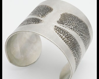 DRAGONFLY - Handforged Wide Pewter Cuff Embossed with Dragonfly Wings