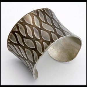 ARIEL - Handforged Embossed and Oxidized Wide Pewter Cuff Bracelet - Bold and Dramatic