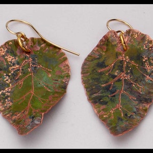 COPPER LEAVES Handforged Patinated Engraved Copper Leaf Earrings image 2