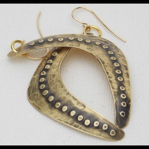 BOOMERANG - Handforged Embossed & Antiqued Bronze Boomerang Statement Earrings