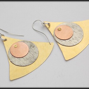 MODERN PYRAMID Handforged Bronze-Pewter-Copper & Sterling Modern Statement Earrings image 2