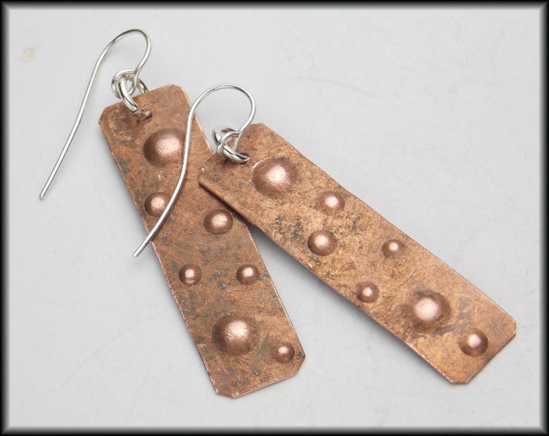 BUBBLES - Handforged Patinated Dimpled Copper & Sterling Earrings - Etsy