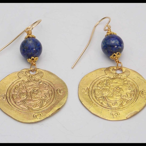 OLD AFGHANI COINS - Lapis and Afghani Coins Exotic Earrings