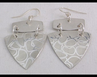 PEBBLES - Handforged Embossed 2 Section Pewter Statement Earrings