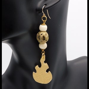 PHOENIX RISING - Handforged Bronze - African Brass and Bone Long Exotic Statement Earrings