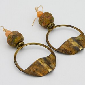EARTHY - Flamed Structured Drops - Handmade and Natural Calcite Beads Tribal Style Earrings