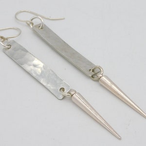 ELEGANT SPIKES - Handforged Hammered Pewter and Vintage Spikes Long Earrings
