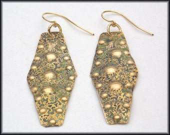 LA PLAYA - Handforged Green Patina on Bronze Dimpled Earrings