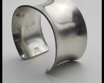 POLISHED PEWTER - Handforged Polished Smooth Pewter Concave Cuff Bracelet