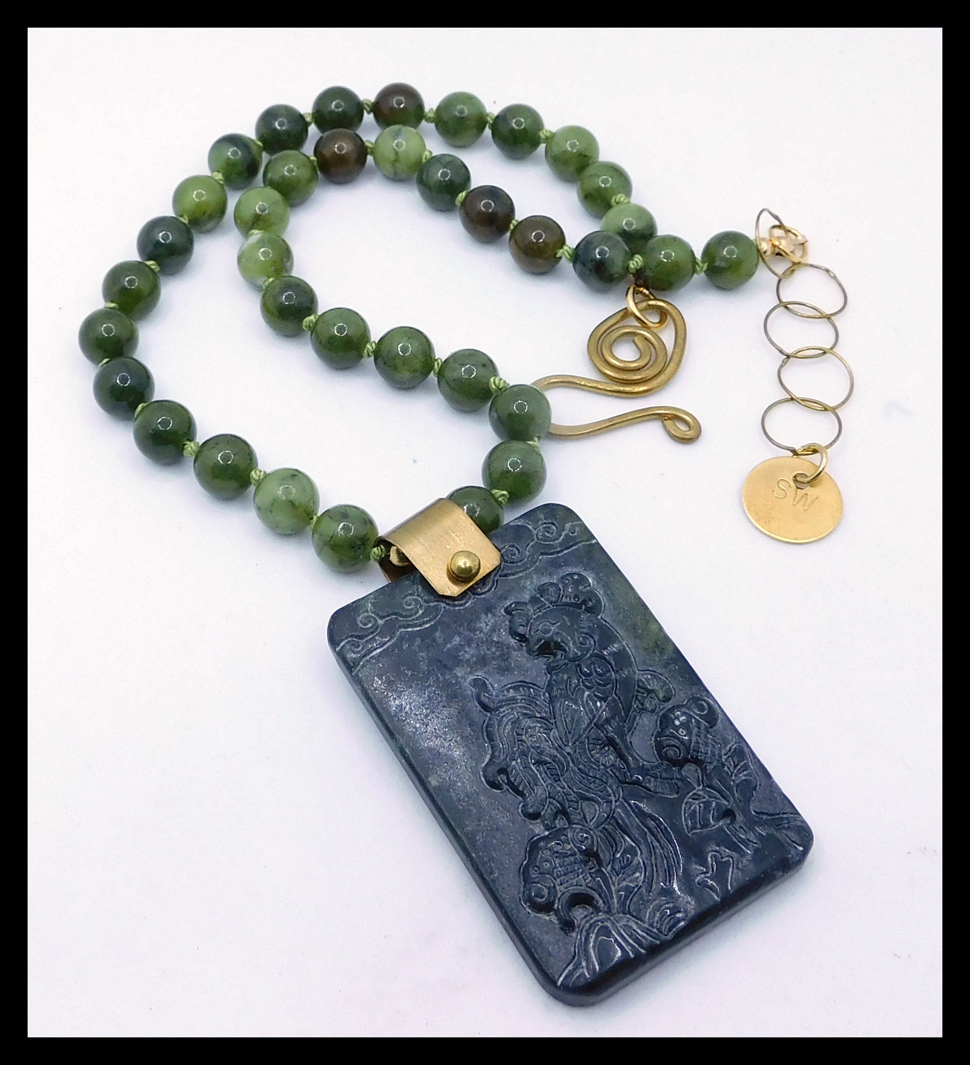 ASIA Handknotted Jade Necklace with Handcarved Jade Pendant | Etsy