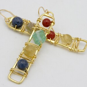 CALPERNIA - Mixed Gemstone Beads Handcoiled on Brass Frames - Long Exotic Earrings