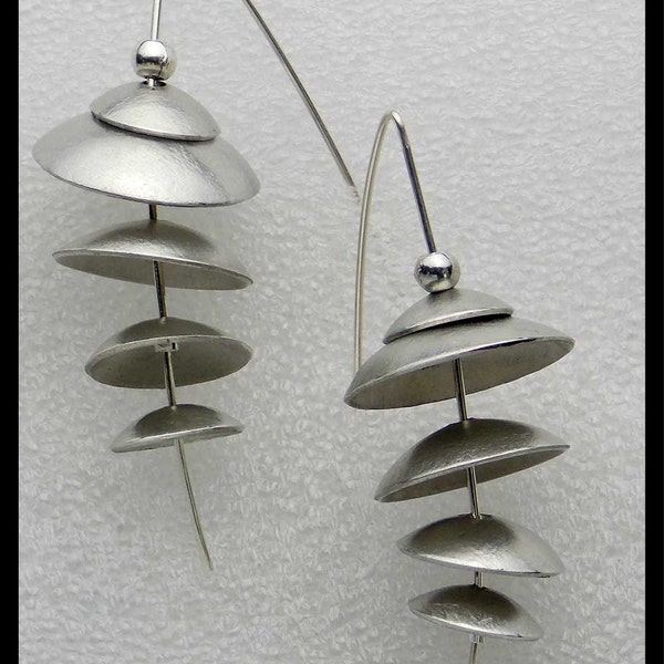 CHA CHA - Handforged Domed Floating Pewter Discs & Sterling Earrings